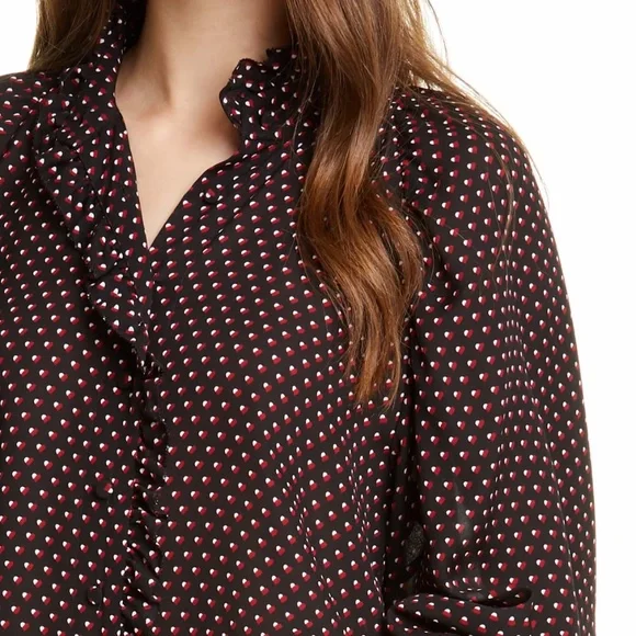 NWT FRAME Grace Heart Print Ruffle Trim Silk Top - Picture 4 of 5